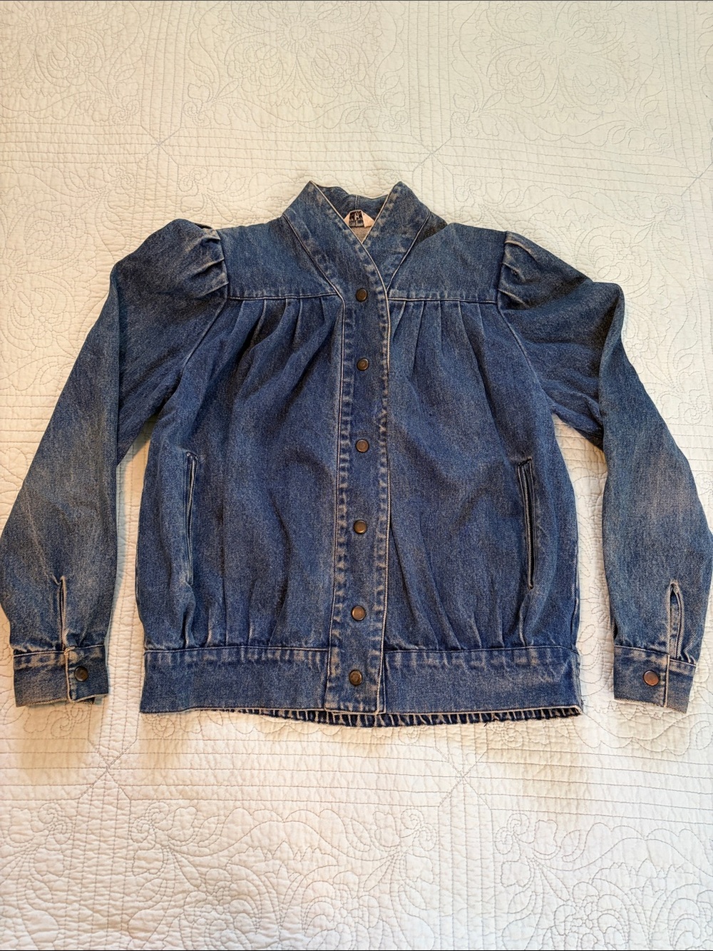 Vintage Indigo Denim Puff-Shoulder Jean Jacket